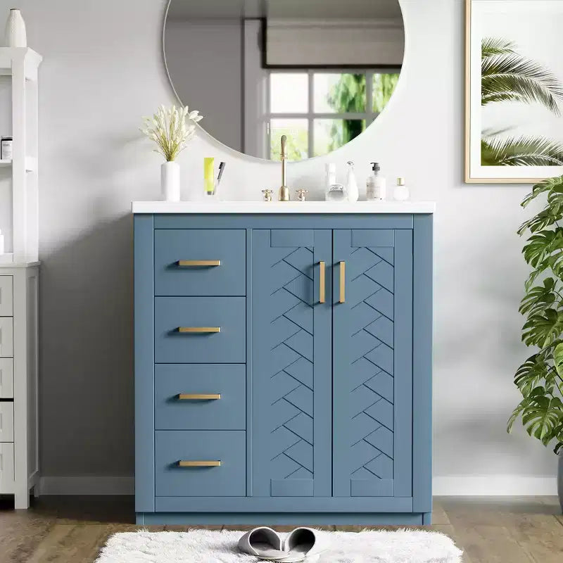 Meuble-lavabo de salle de bain 30 pouces à vasque simple avec armoire et 3 tiroirs – Noir / Bleu / Vert / Indigo / Blanc