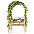 Costway Wooden Garden Bench Arch Pergola Outdoor Arbor w/backrest Patio Trellis Pergola