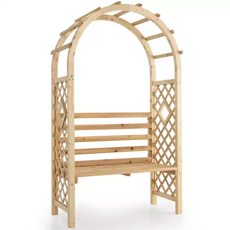Costway Banc de jardin en bois avec arche de pergola et treillis pour patio/dossier