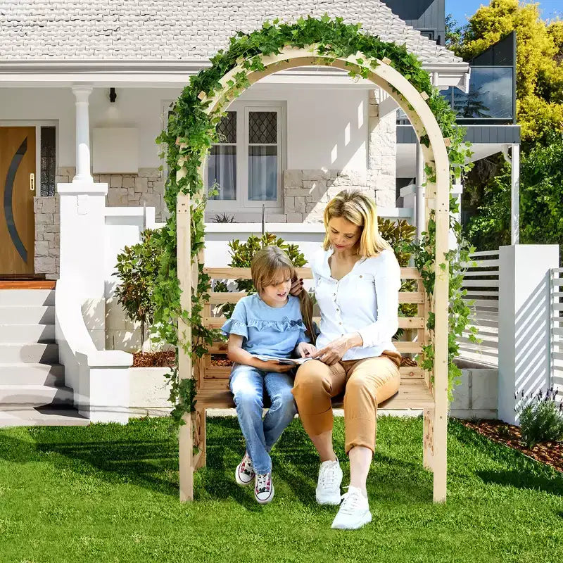 Costway Banc de jardin en bois avec arche de pergola et treillis pour patio/dossier
