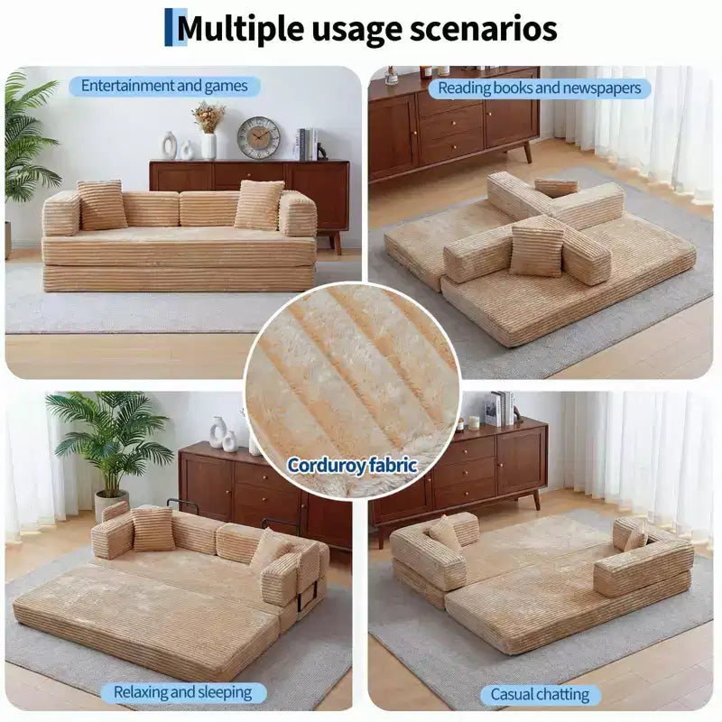 80,7 Canapé-lit convertible 5-en-1 – Corduroy, 544 kg, Aucun assemblage requis