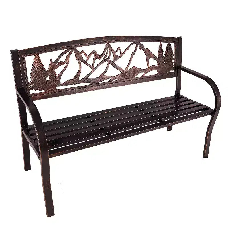 Banc de jardin en métal, vue sur la montagne