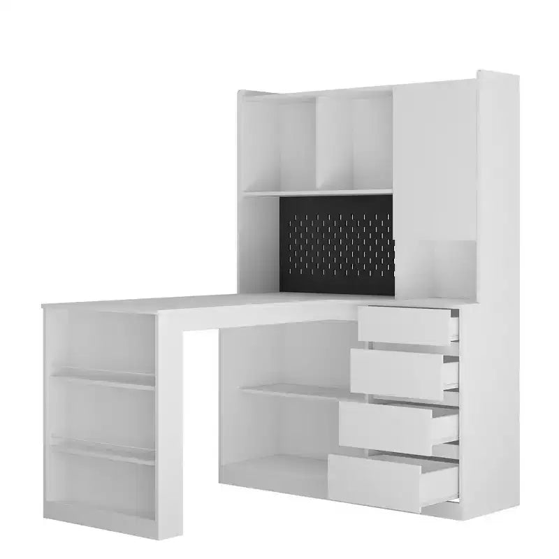 Bureau d'angle en L de 46 pouces avec bibliothèque et tiroirs