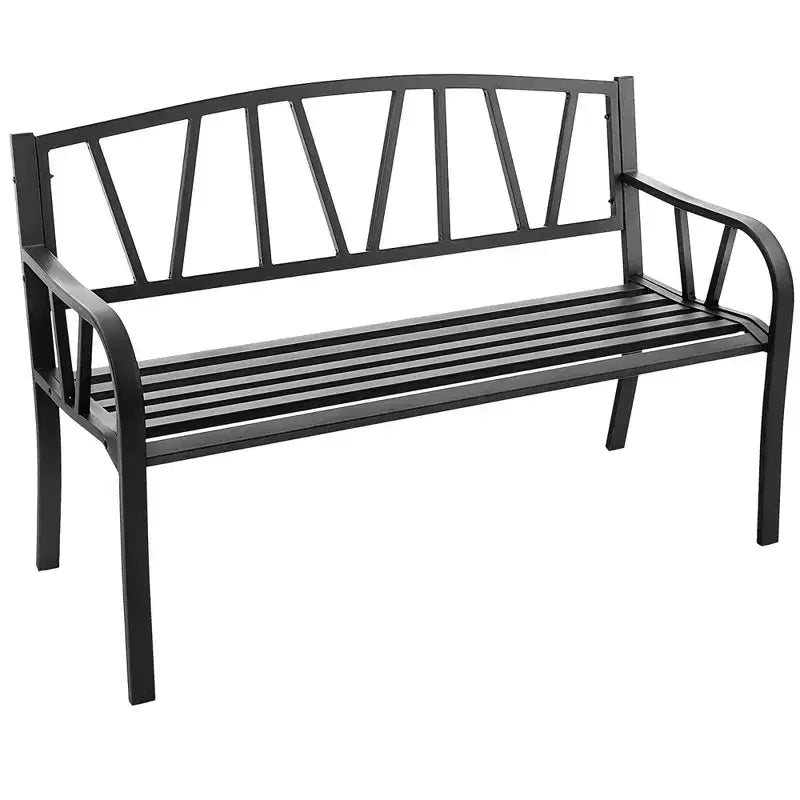 Costway Outdoor Patio Garden Bench Metal Frame with Ergonomic Armrest 660 Lbs Max Load