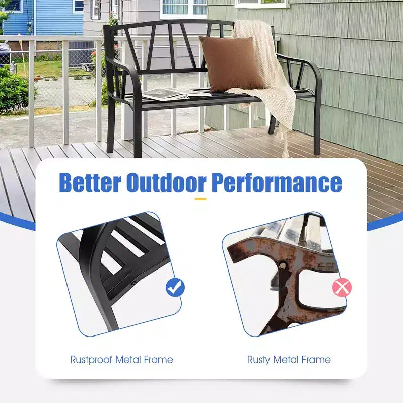 Banc de jardin d'extérieur Costway en métal avec accoudoirs ergonomiques, charge maximale 300 kg