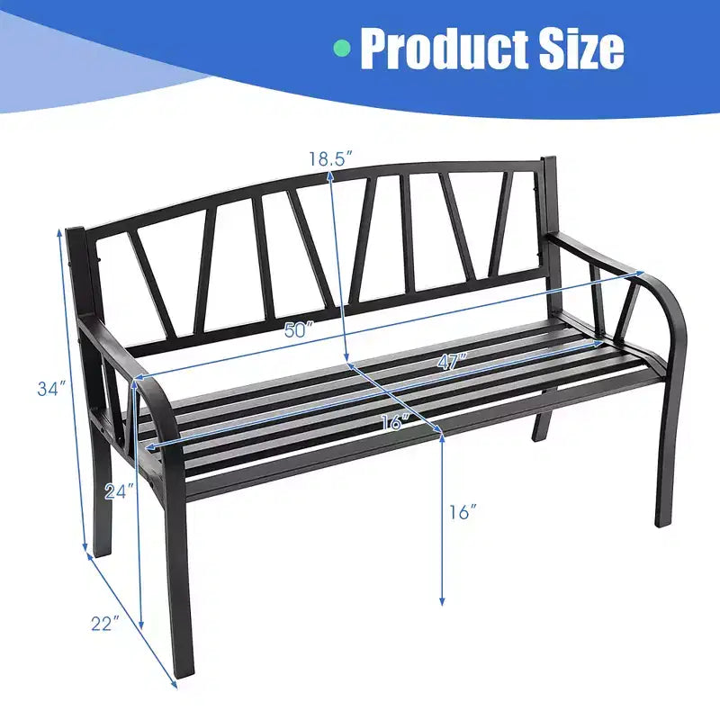 Banc de jardin d'extérieur Costway en métal avec accoudoirs ergonomiques, charge maximale 300 kg