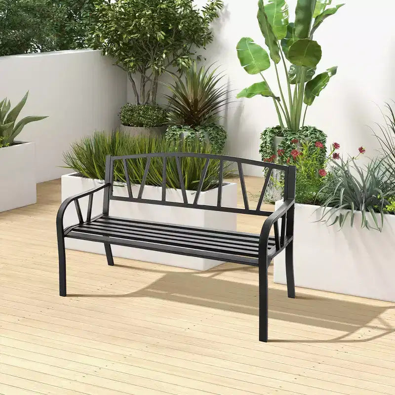 Banc de jardin d'extérieur Costway en métal avec accoudoirs ergonomiques, charge maximale 300 kg