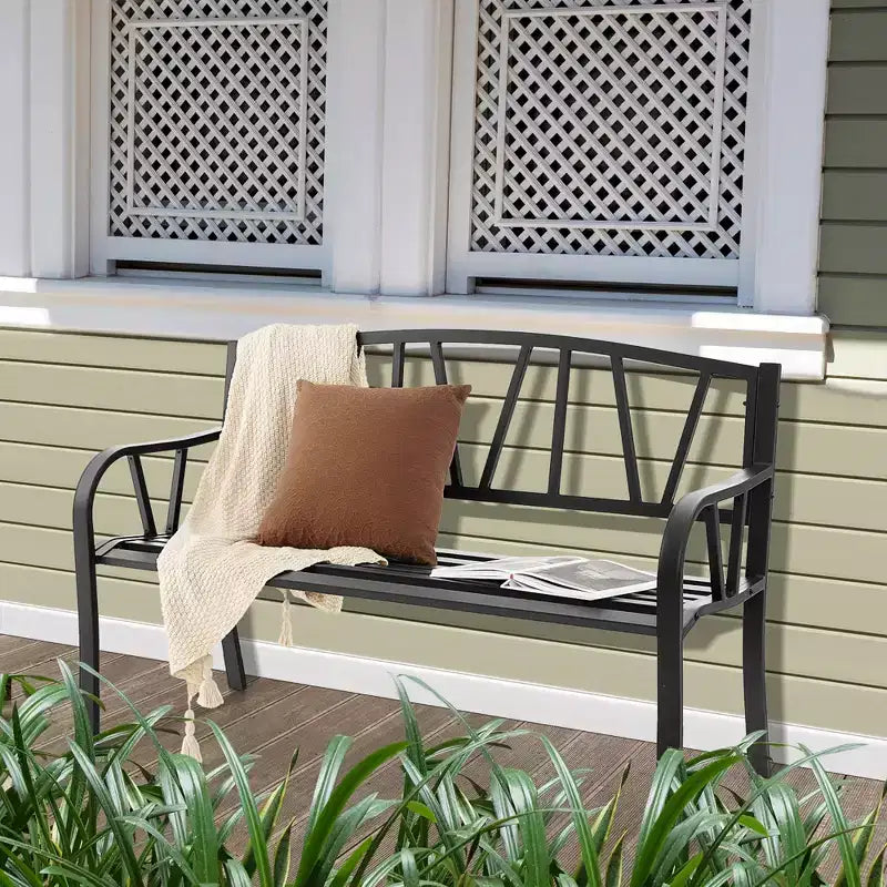 Banc de jardin d'extérieur Costway en métal avec accoudoirs ergonomiques, charge maximale 300 kg