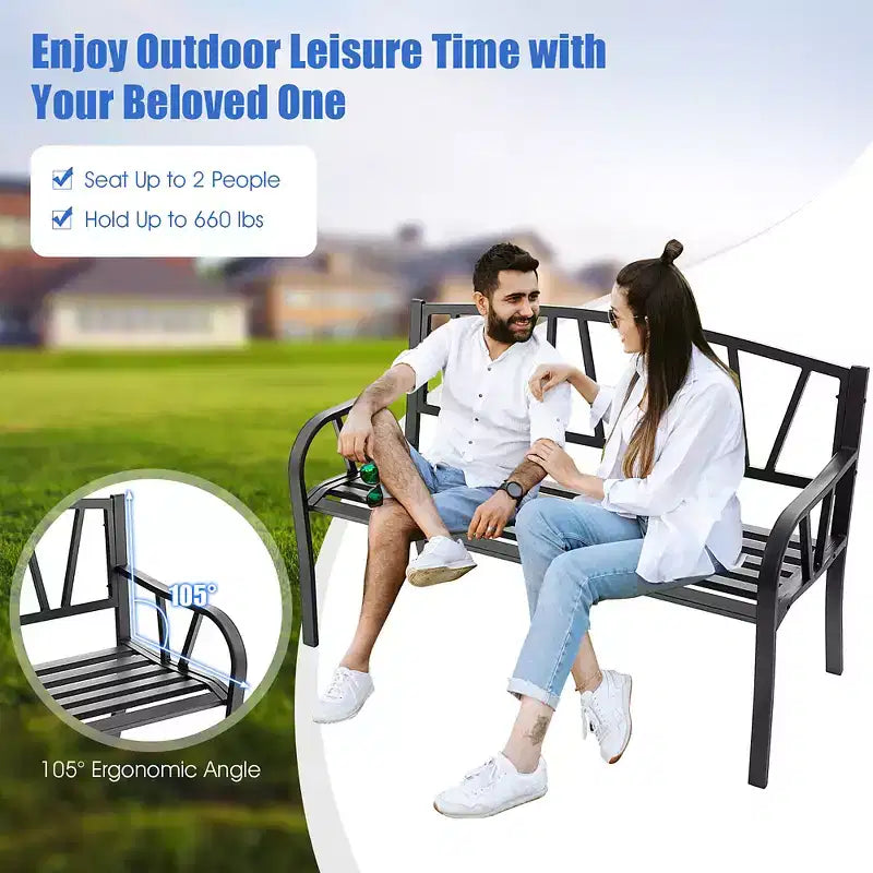 Banc de jardin d'extérieur Costway en métal avec accoudoirs ergonomiques, charge maximale 300 kg