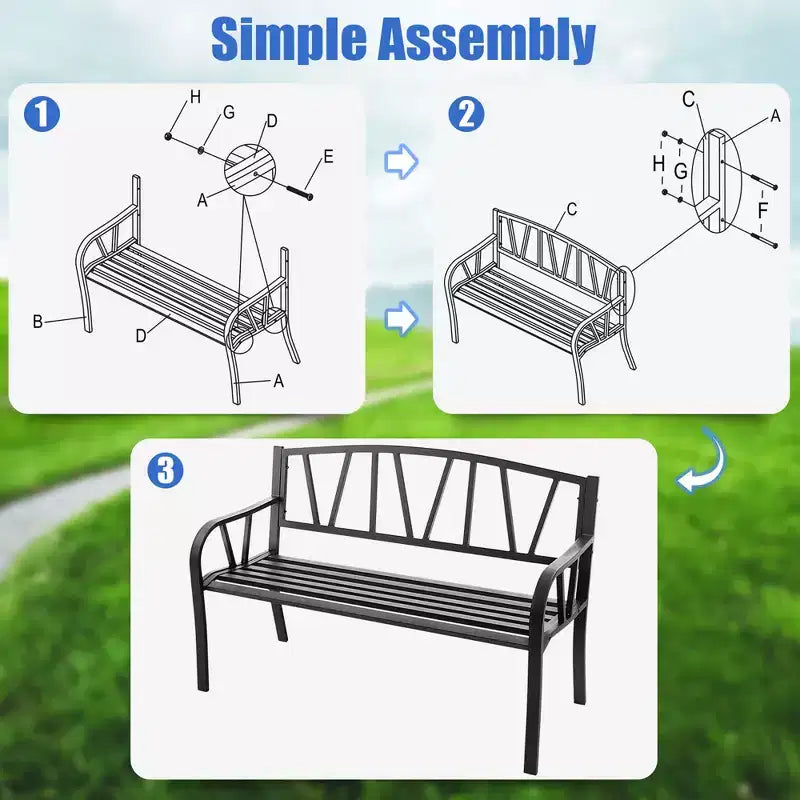 Banc de jardin d'extérieur Costway en métal avec accoudoirs ergonomiques, charge maximale 300 kg