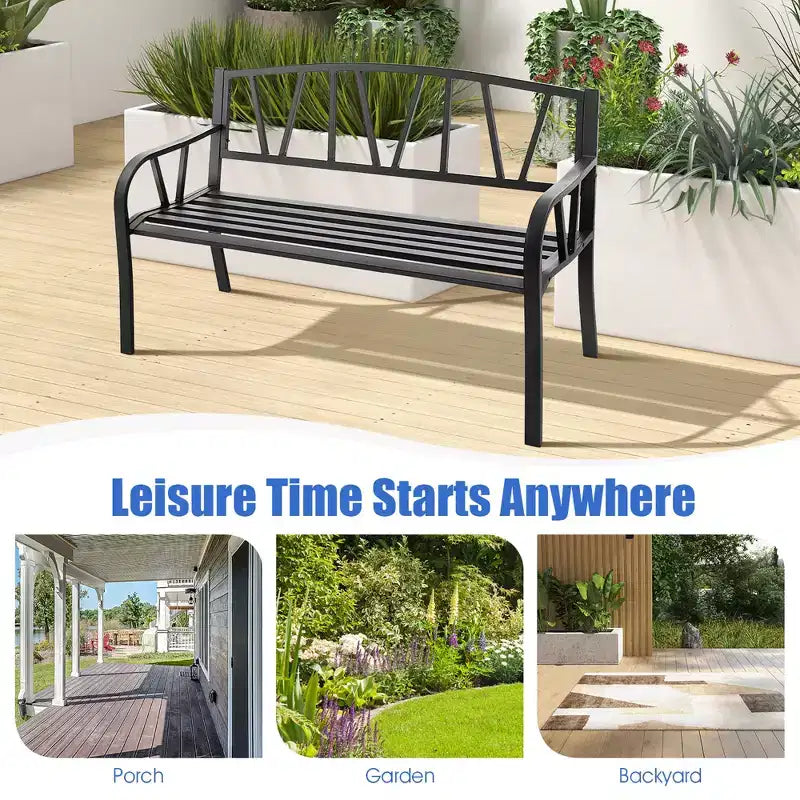 Banc de jardin d'extérieur Costway en métal avec accoudoirs ergonomiques, charge maximale 300 kg