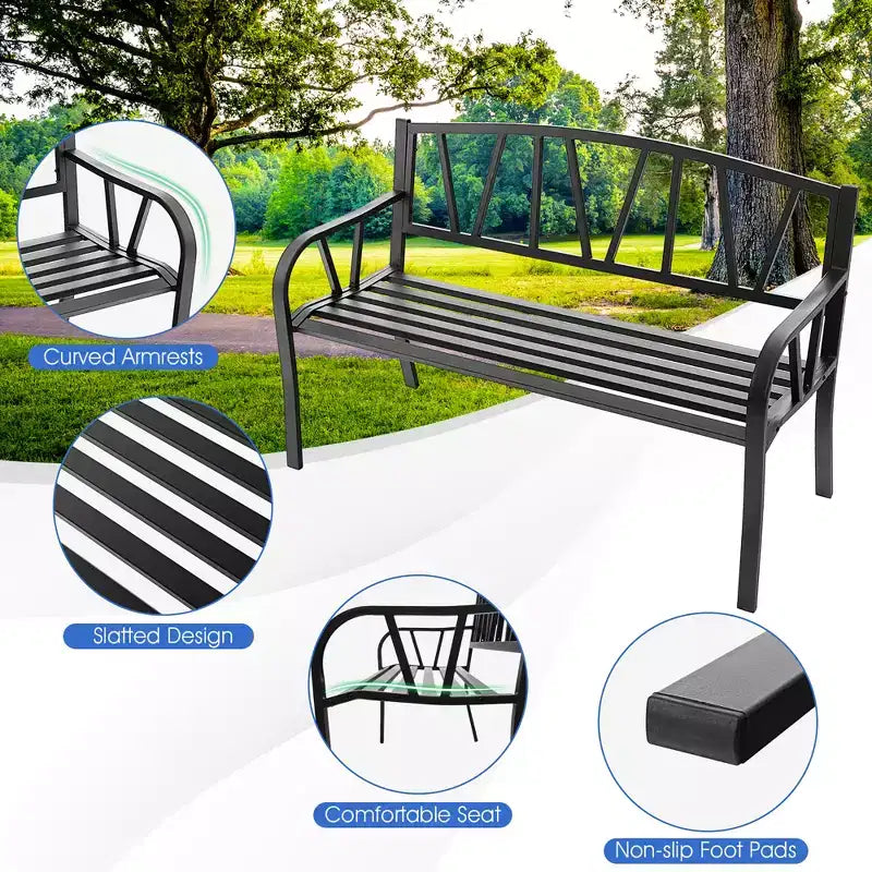 Banc de jardin d'extérieur Costway en métal avec accoudoirs ergonomiques, charge maximale 300 kg