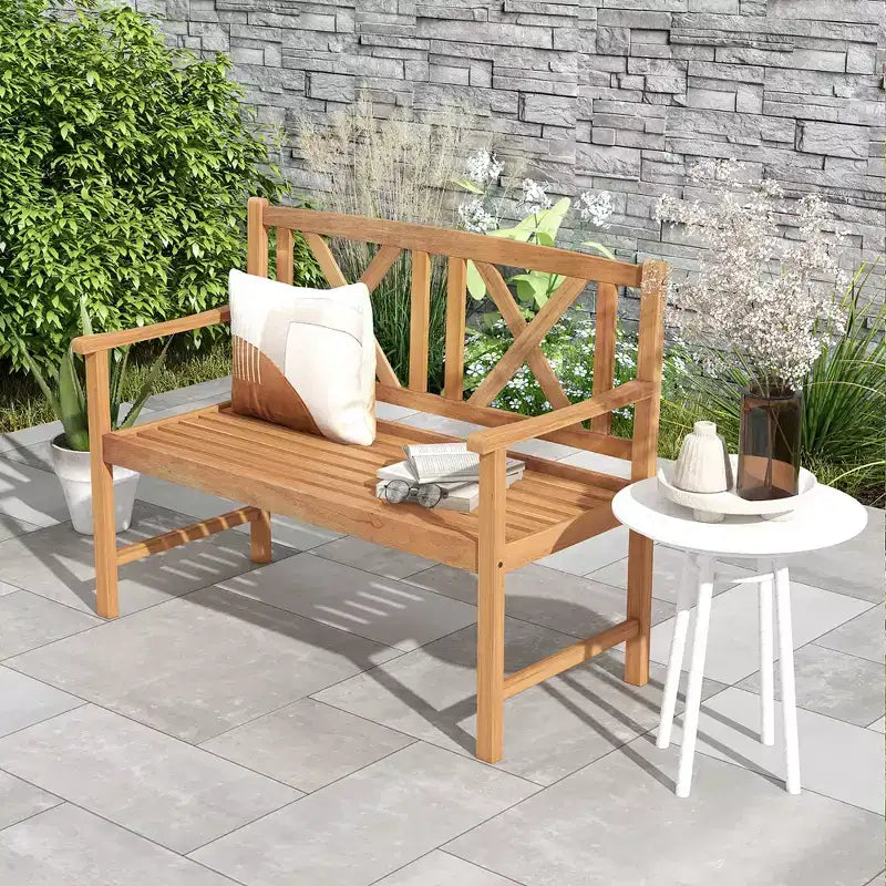 Costway Banc d'extérieur 2 places en bois d'acacia pour jardin, naturel