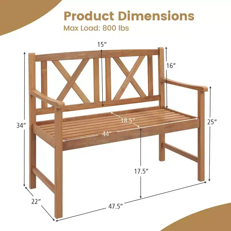Costway Banc d'extérieur 2 places en bois d'acacia pour jardin, naturel