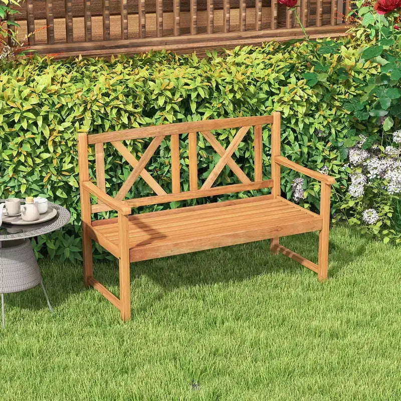 Costway Banc d'extérieur 2 places en bois d'acacia pour jardin, naturel