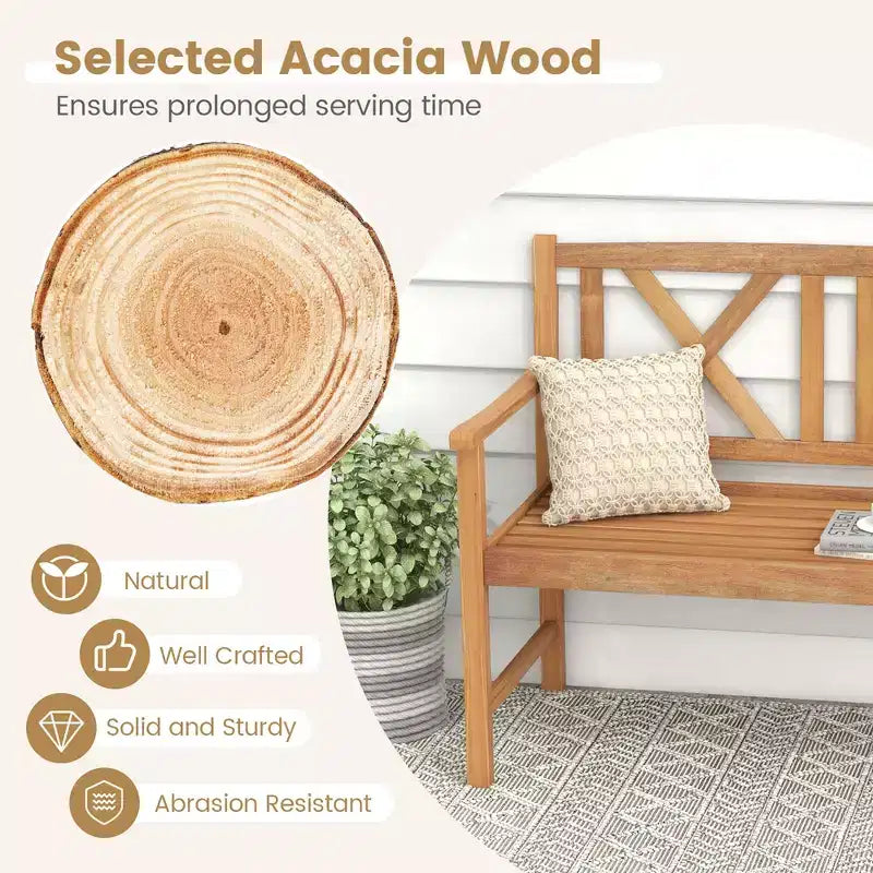Costway Banc d'extérieur 2 places en bois d'acacia pour jardin, naturel