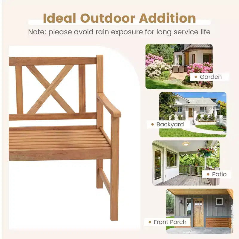Costway Banc d'extérieur 2 places en bois d'acacia pour jardin, naturel