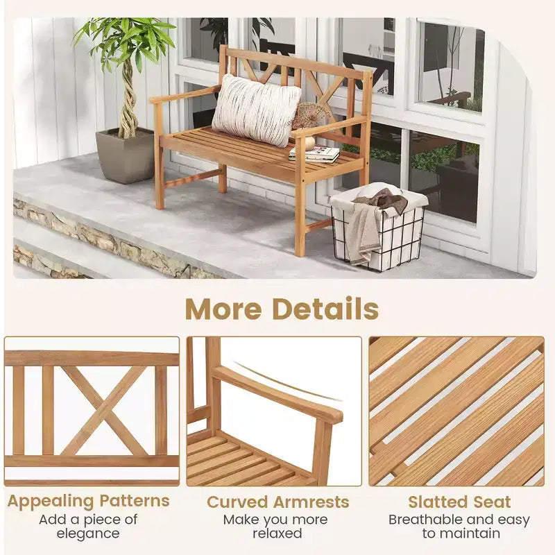Costway Banc d'extérieur 2 places en bois d'acacia pour jardin, naturel
