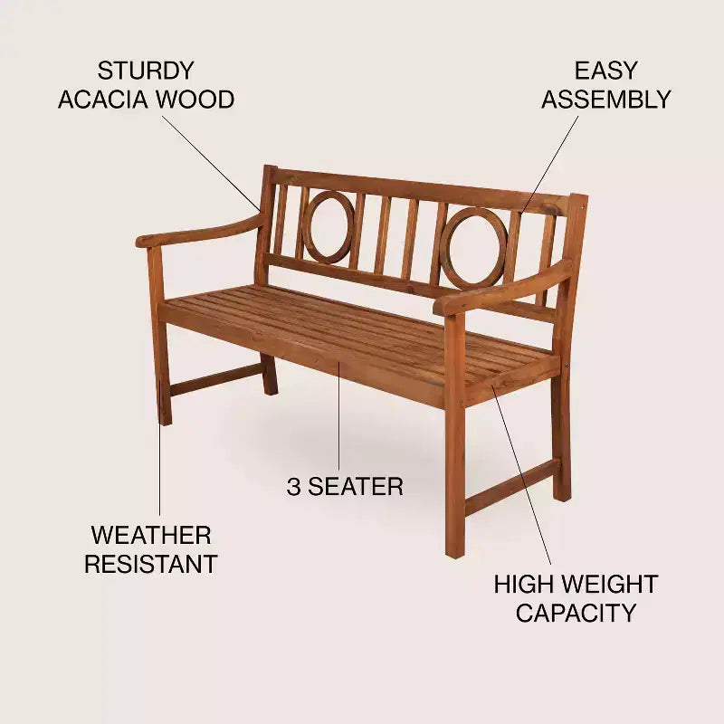 JONATHAN Y Apollo 51,2 Banc de jardin ou de patio en bois d'acacia avec dossier circulaire à 2 places, supporte jusqu'à 272 kg