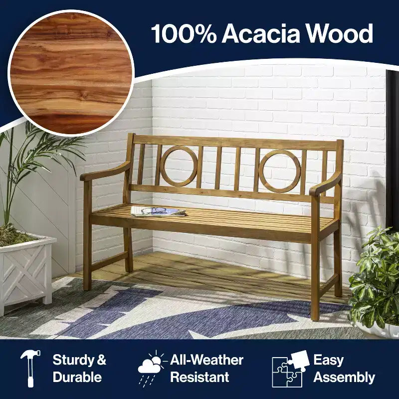 JONATHAN Y Apollo 51,2 Banc de jardin ou de patio en bois d'acacia avec dossier circulaire à 2 places, supporte jusqu'à 272 kg