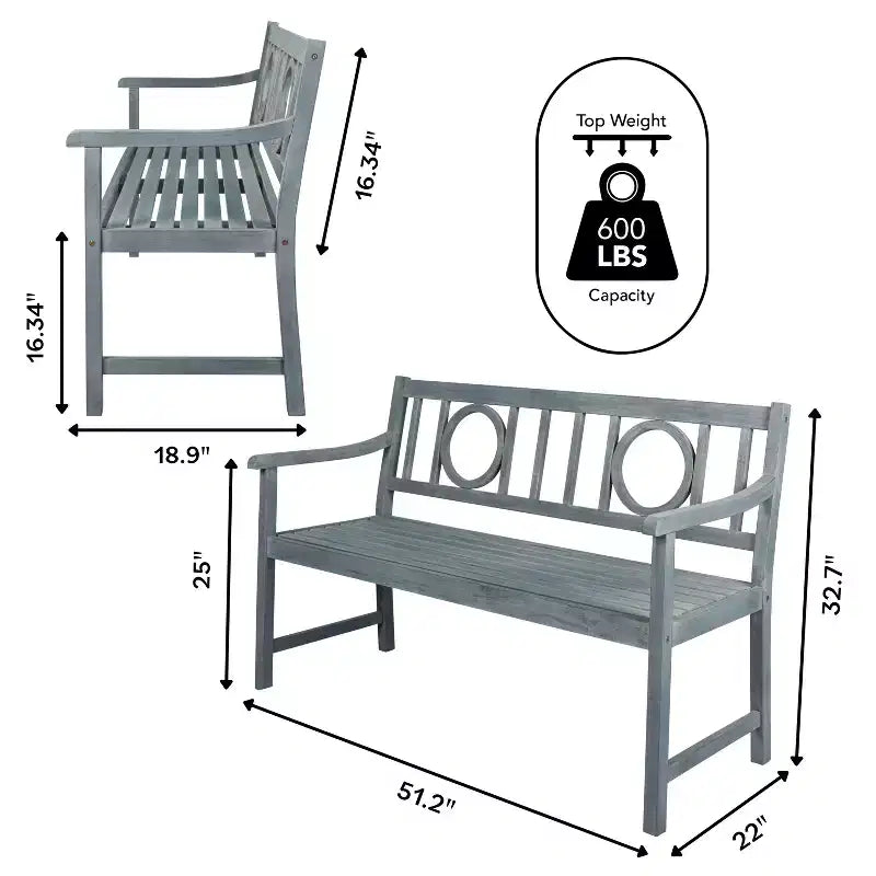 JONATHAN Y Apollo 51,2 Banc de jardin ou de patio en bois d'acacia avec dossier circulaire à 2 places, supporte jusqu'à 272 kg