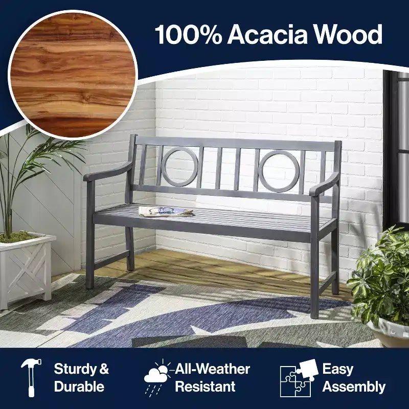 JONATHAN Y Apollo 51,2 Banc de jardin ou de patio en bois d'acacia avec dossier circulaire à 2 places, supporte jusqu'à 272 kg