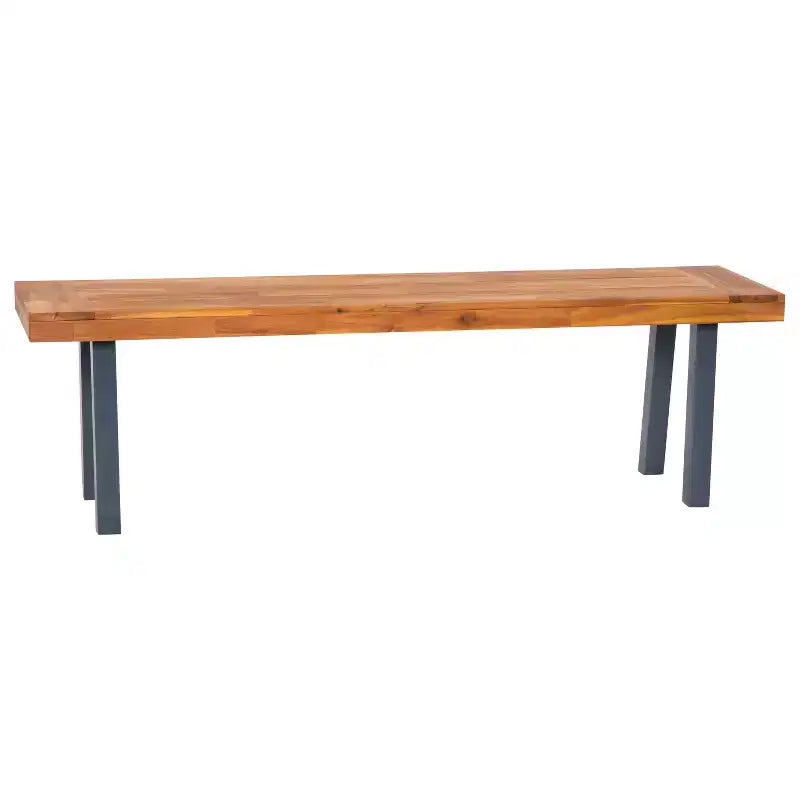Emma and Oliver Rustic Natural Acacia Wood Bench with Seating for Two, Flared Wooden Legs and Slatted Surface for Indoor and Outdoor Use