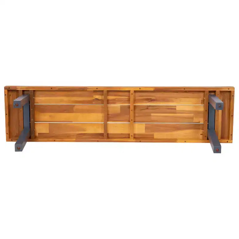 Banc rustique en bois d'acacia Emma and Oliver avec deux places assises, pieds en bois évasés et surface à lattes pour usage intérieur et extérieur