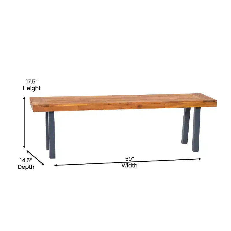 Banc rustique en bois d'acacia Emma and Oliver avec deux places assises, pieds en bois évasés et surface à lattes pour usage intérieur et extérieur