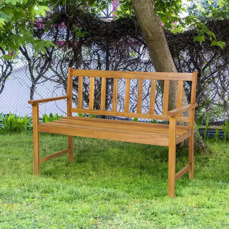 Costway 2-Person Slatted Bench Patio Acacia Wood Loveseat 800 Lbs Outdoor Natural
