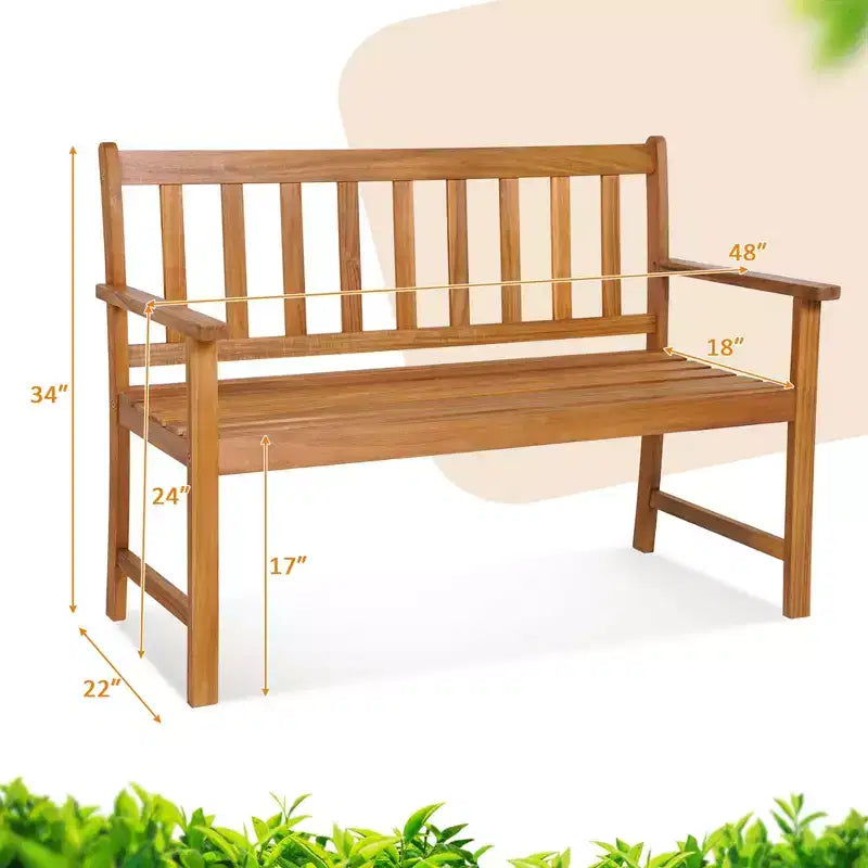 Banc 2 places à lattes Costway, causeuse de patio en bois d'acacia, 360 kg, extérieur naturel