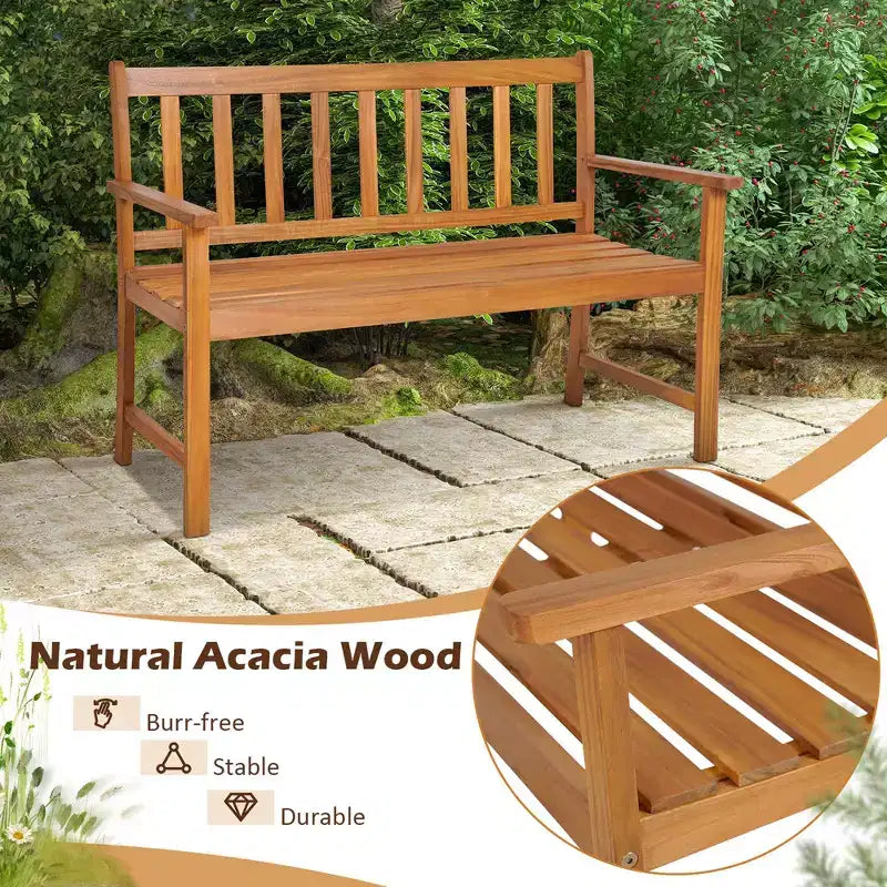 Banc 2 places à lattes Costway, causeuse de patio en bois d'acacia, 360 kg, extérieur naturel
