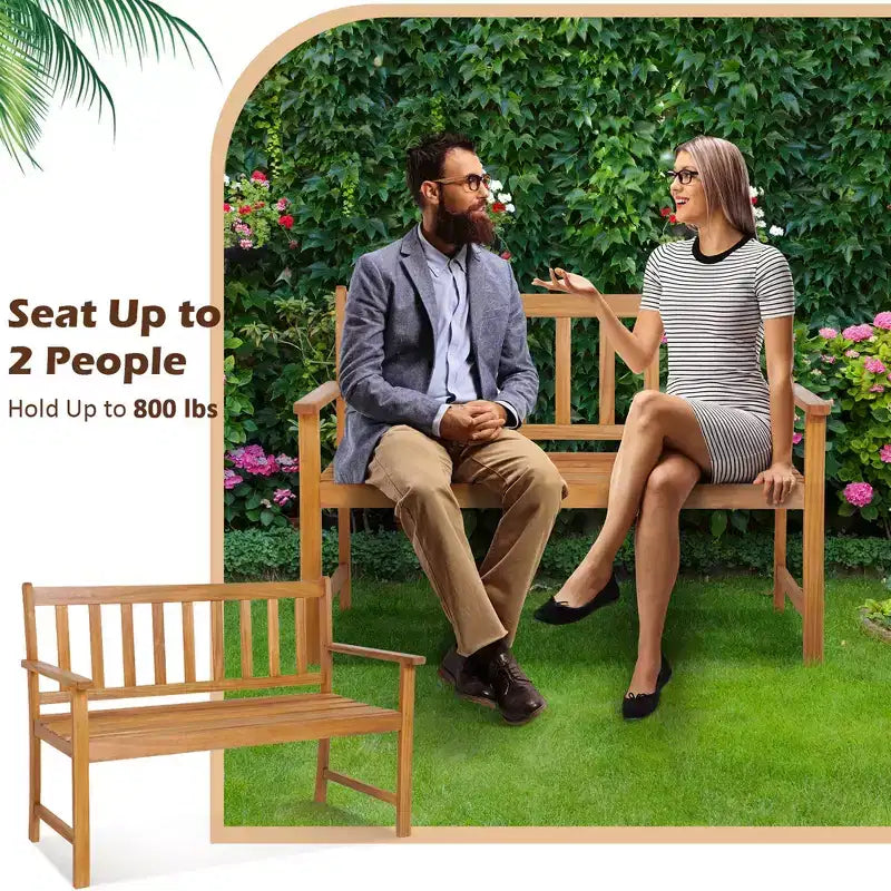 Banc 2 places à lattes Costway, causeuse de patio en bois d'acacia, 360 kg, extérieur naturel