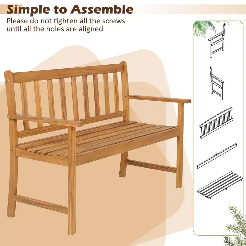 Banc 2 places à lattes Costway, causeuse de patio en bois d'acacia, 360 kg, extérieur naturel