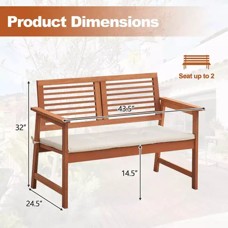 Banc de patio Costway, causeuse d'extérieur en bois massif avec dossier et coussin pour porche et jardin