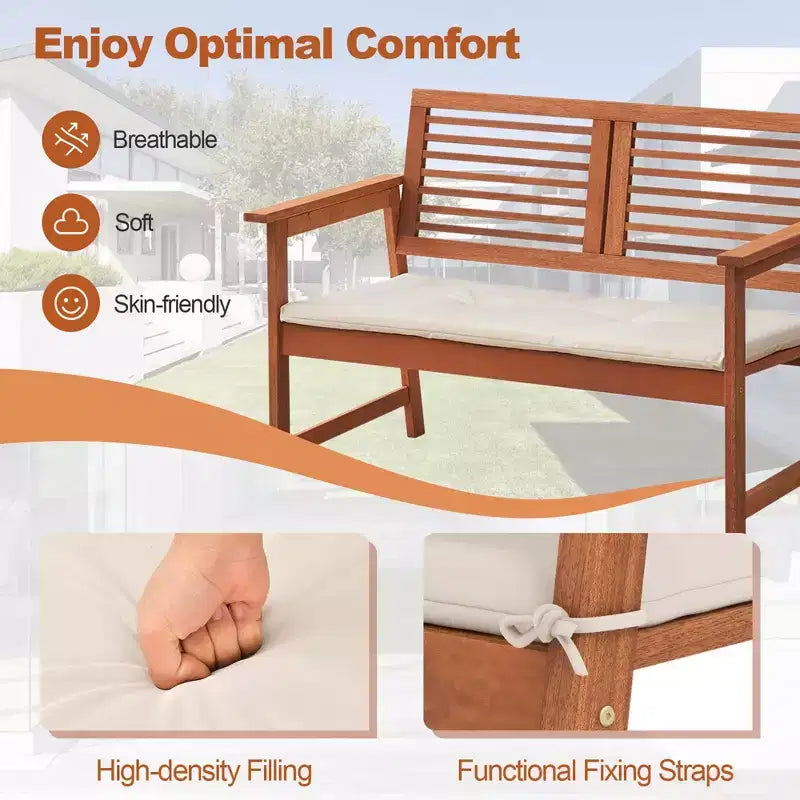 Banc de patio Costway, causeuse d'extérieur en bois massif avec dossier et coussin pour porche et jardin