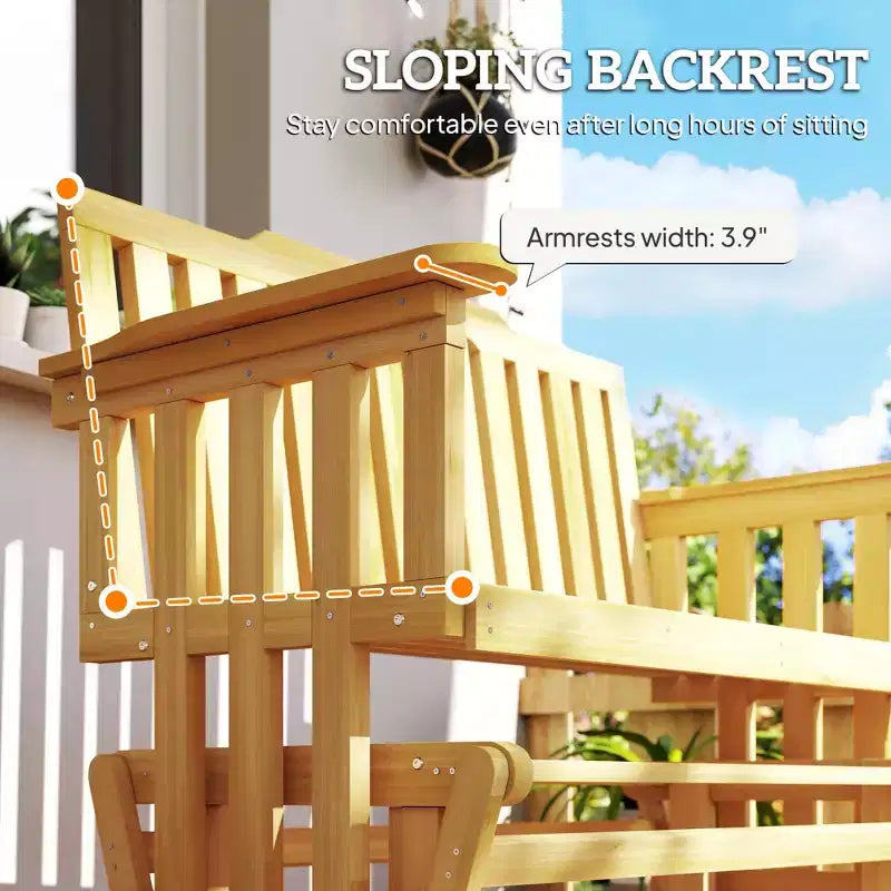 Banc de jardin à bascule Outsunny en bois, causeuse d'extérieur en bois avec dossier haut et accoudoirs, 2 places
