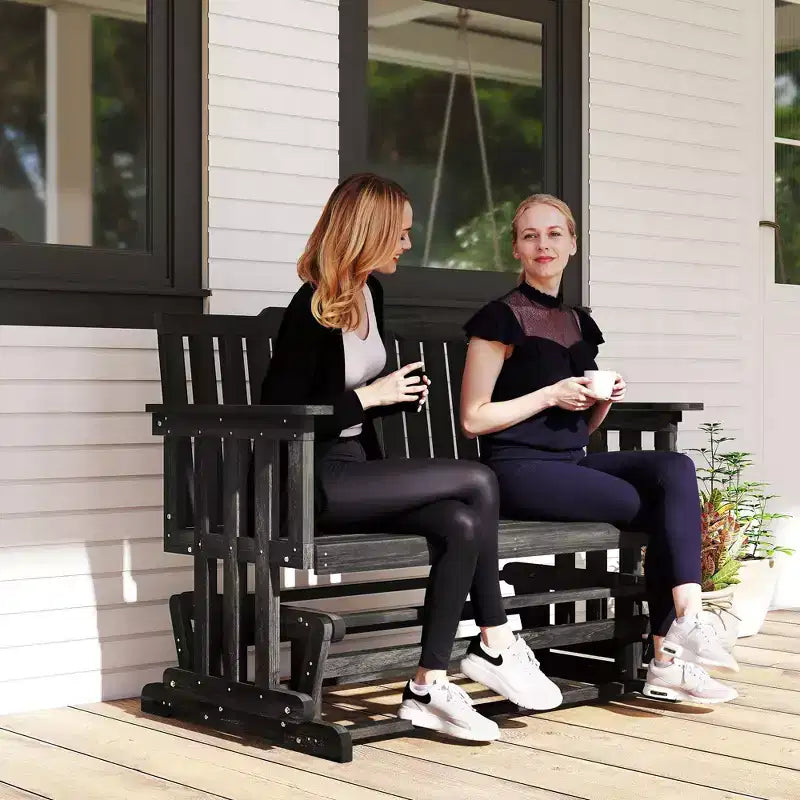 Banc de jardin à bascule Outsunny en bois, causeuse d'extérieur en bois avec dossier haut et accoudoirs, 2 places