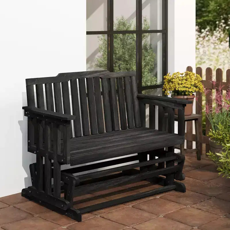 Banc de jardin à bascule Outsunny en bois, causeuse d'extérieur en bois avec dossier haut et accoudoirs, 2 places