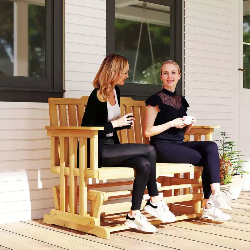Banc de jardin à bascule Outsunny en bois, causeuse d'extérieur en bois avec dossier haut et accoudoirs, 2 places