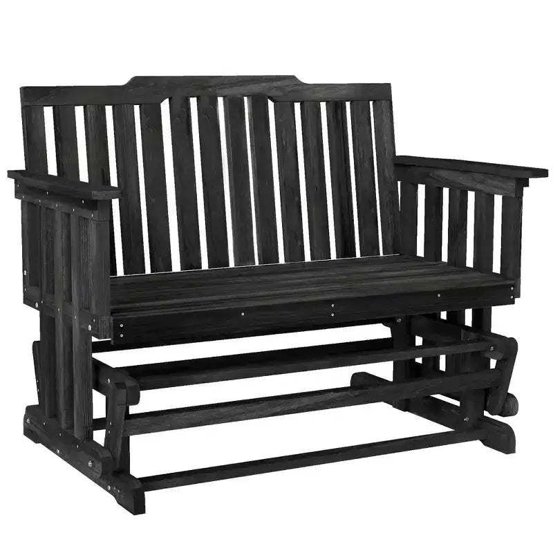 Outsunny Wooden Patio Glider Bench, Wood Outdoor Loveseat with High Back and Armrests, 2-Seat