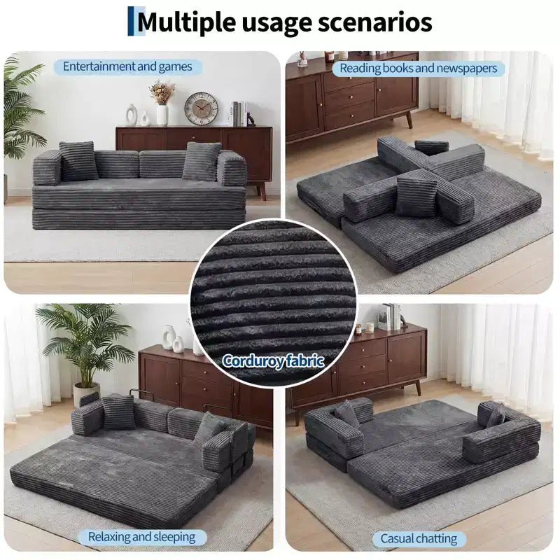 80,7 Canapé-lit convertible 5-en-1 – Corduroy, 544 kg, Aucun assemblage requis