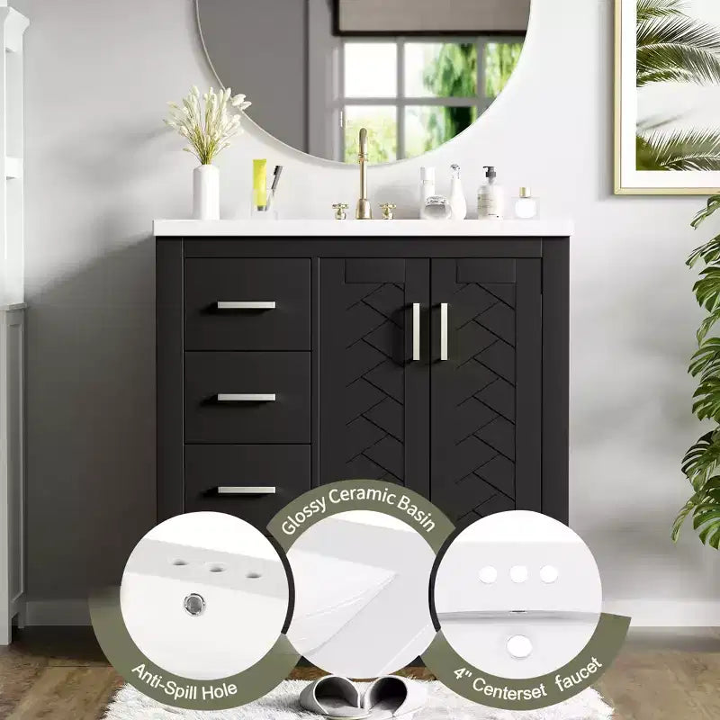 Meuble-lavabo de salle de bain 30 pouces à vasque simple avec armoire et 3 tiroirs – Noir / Bleu / Vert / Indigo / Blanc