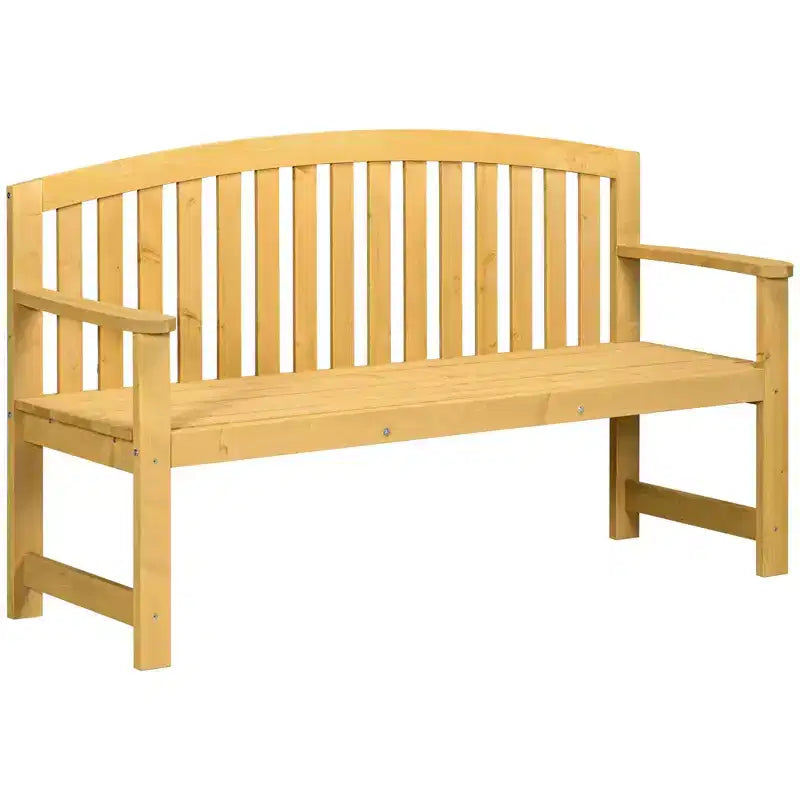 Banc d'extérieur en bois Outsunny 56, banc de jardin 2 places en bois avec assise à lattes, dossier et accoudoirs pour patio, véranda, bord de piscine, balcon