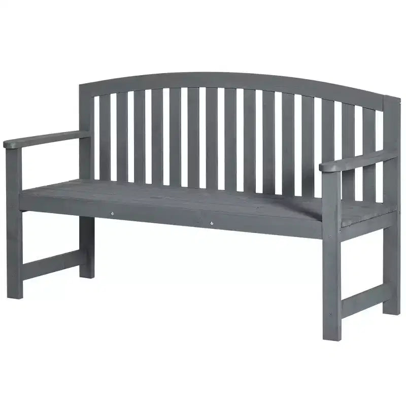 Banc d'extérieur en bois Outsunny 56, banc de jardin 2 places en bois avec assise à lattes, dossier et accoudoirs pour patio, véranda, bord de piscine, balcon
