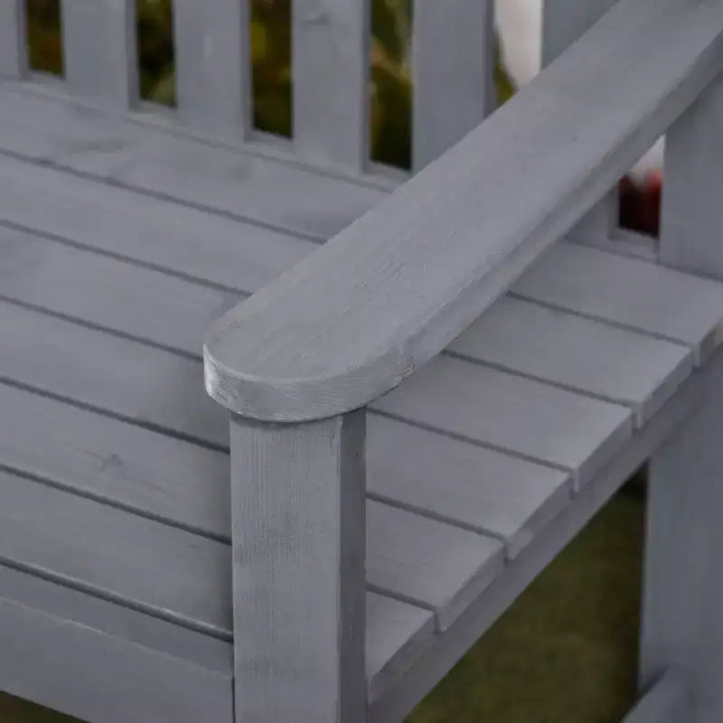 Banc d'extérieur en bois Outsunny 56, banc de jardin 2 places en bois avec assise à lattes, dossier et accoudoirs pour patio, véranda, bord de piscine, balcon