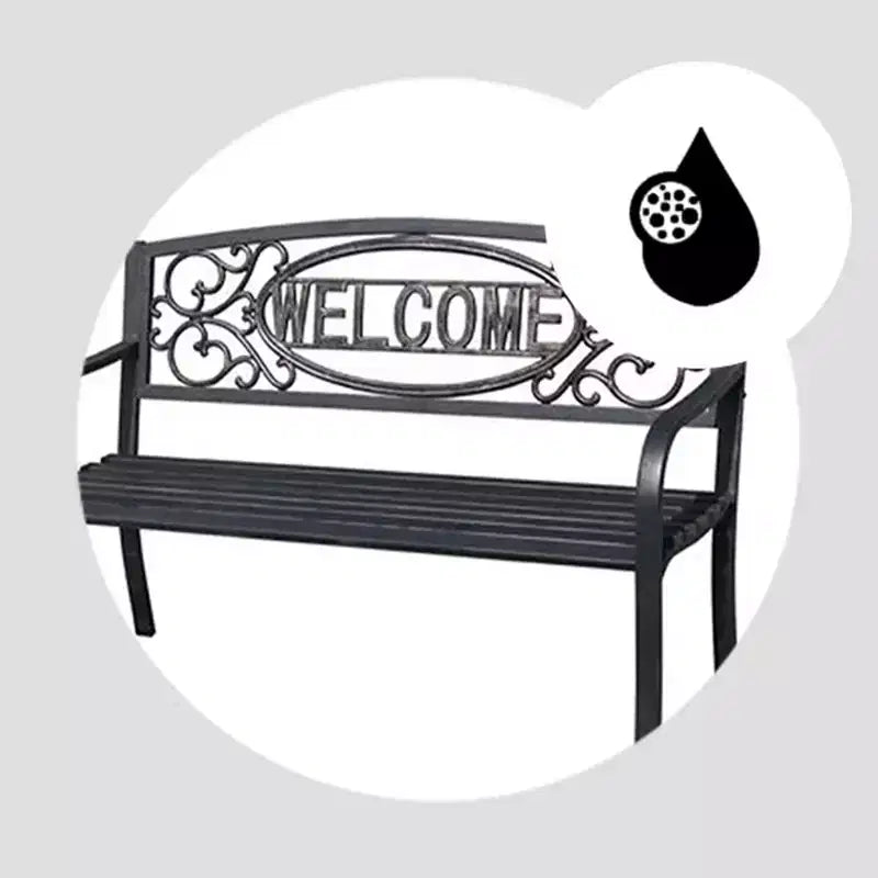 Banc de parc en acier Four Seasons Courtyard Welcome, capacité de 500 lb, noir