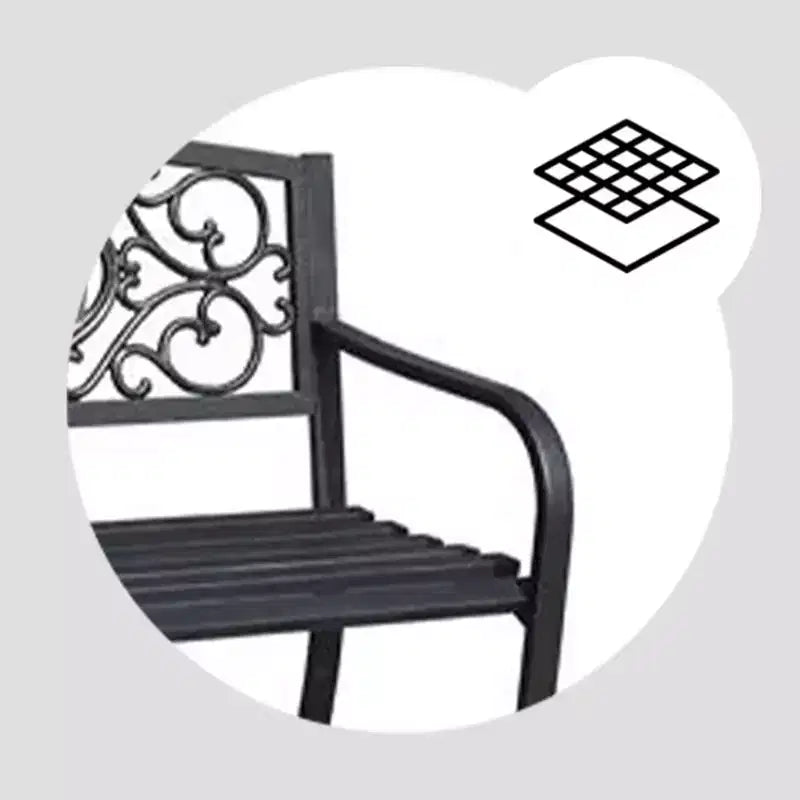 Banc de parc en acier Four Seasons Courtyard Welcome, capacité de 500 lb, noir
