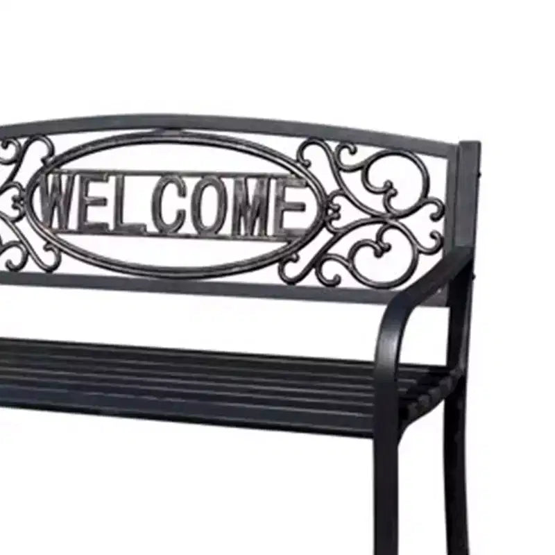 Banc de parc en acier Four Seasons Courtyard Welcome, capacité de 500 lb, noir
