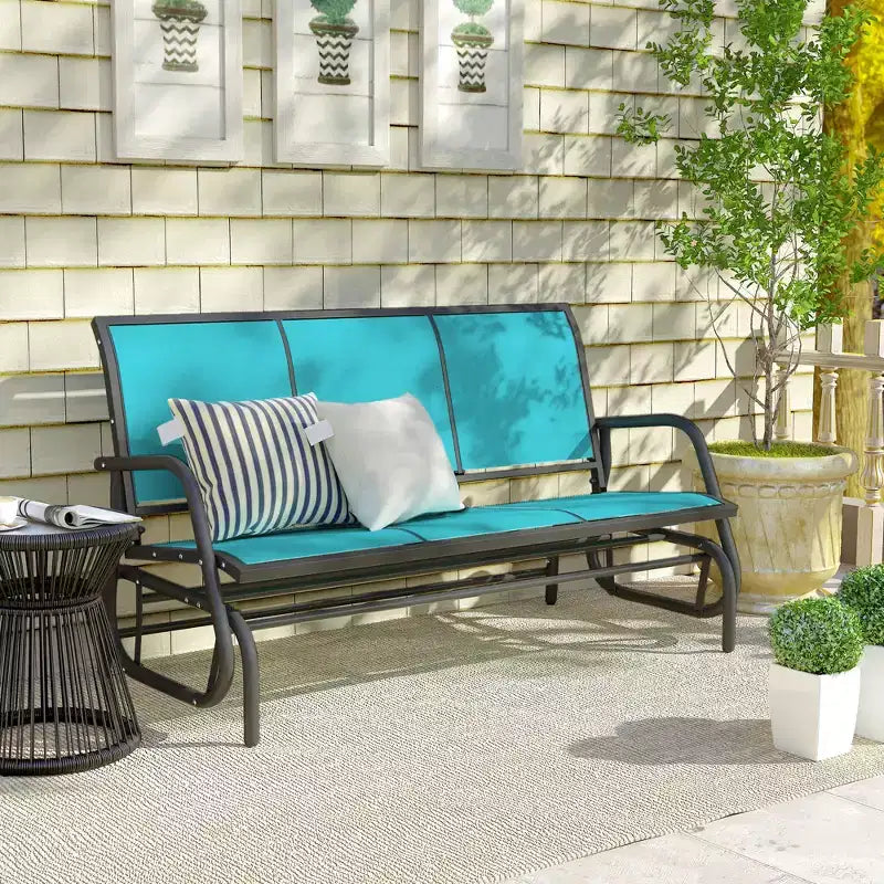 Banc à bascule Outsunny, balançoire de porche extérieur 3 places, tissu en maille respirant, cadre en métal